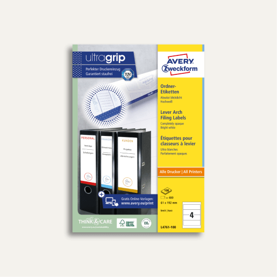 Pakiranje naljepnica za hrbat registratora Avery Zweckform s tri označena registratora