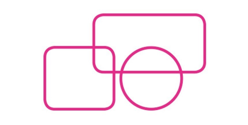Ružičasta konturna grafika koja prikazuje geometrijske likove koji se preklapaju: zaobljeni kvadrat, zaobljeni pravokutnik i krug.