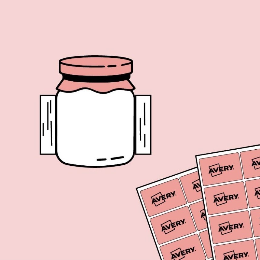 Staklenka s označenim bočnim dijelovima koji pokazuju mjesto lijepljenja etikete.