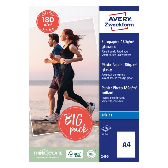 Pakiranje: Avery Zweckform Classic Inkjet fotopapir, Artikl: 2496, Format: 210 x 297 mm, Pogodan za pisače: Inkjet, Sadržaj: 100 listova.