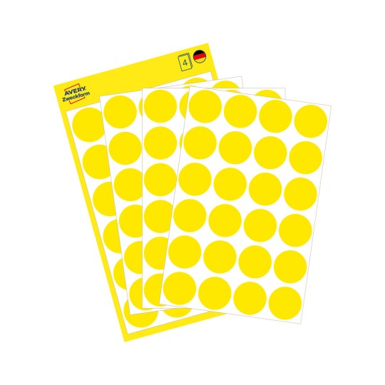 Slika pakiranja s listom naljepnica: Avery Zweckform oznake, artikal: 3007, format: ⌀ 18 mm, sadržaj: 96 oznaka / 4 lista, 24 oznake/ list?
