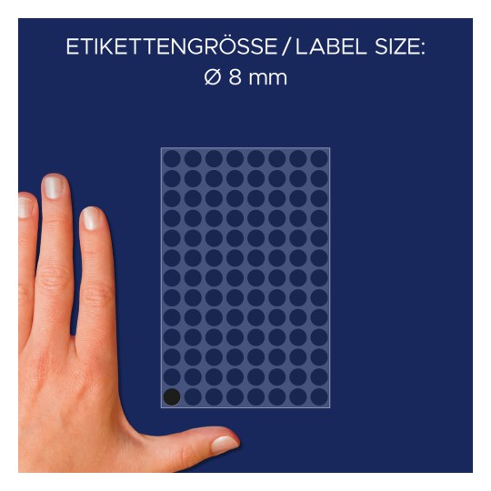 Usporedba veličine s rukom, Artikl: 3009, jedan list oznaka, Format: ⌀ 8 mm, Boja: Crna?