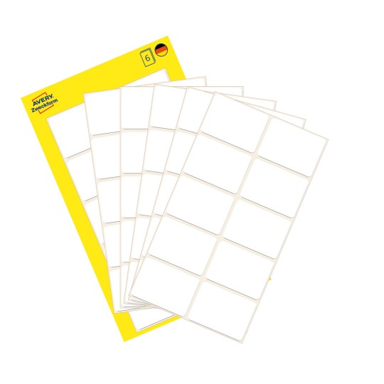 Slika pakiranja s listovima naljepnica: Avery Zweckform višenamjenske naljepnice, artikl: 3075, format: 32 x 23 mm, sadržaj: 60 naljepnica / 6 listova, 10 naljepnica/list?