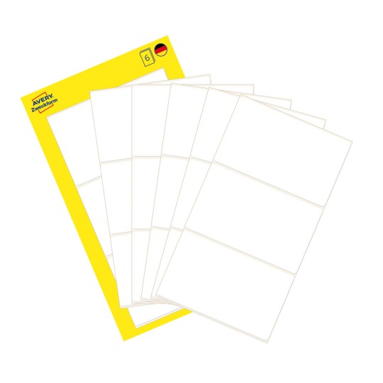 Slika pakiranja s etiketama: Avery Zweckform višenamjenske etikete, Artikl: 3084, Format: 66 x 38 mm, Sadržaj: 18 etiketa / 6 listova, 3 etikete/list?
