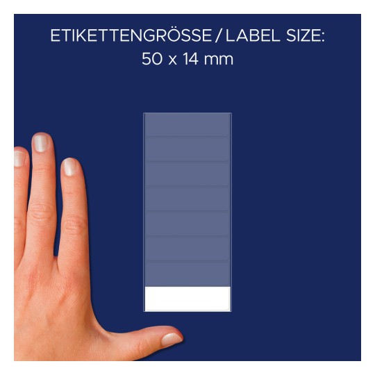 Usporedba veličine s rukom, Artikl: 3086, jedan list višenamjenskih etiketa, format: 50 x 14 mm, boja: bijela?
