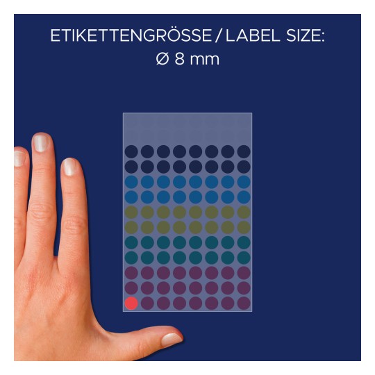 Usporedba veličine s rukom, artikal: 3090, jedan list oznaka, format: ⌀ 8 mm, boja: višebojna?