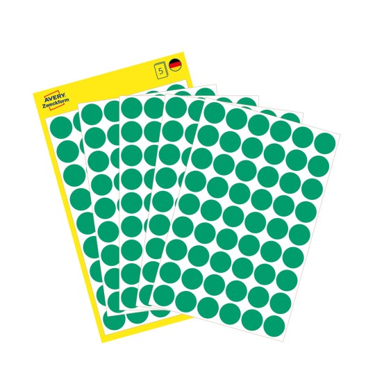 Slika pakiranja s listom naljepnica: Avery Zweckform oznake točke, artikl: 3143, format: ⌀ 12 mm, sadržaj: 270 oznaka točke / 5 listova, 54 oznake točke/list?