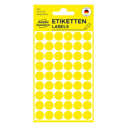 Slika pakiranja: Avery Zweckform Šarene oznake, artikal:  3144, format: ⌀ 12 mm, sadržaj: 270 oznaka / 5 listova, 54 oznake/list?