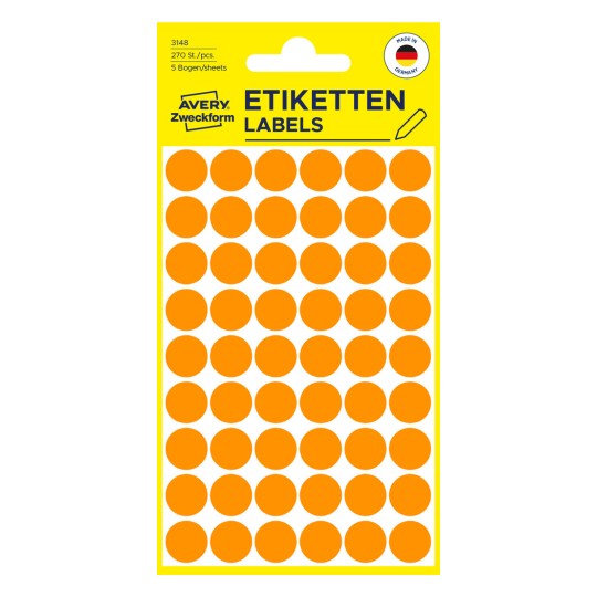Slika pakiranja: Avery Zweckform Obojene oznake, Artikl: 3148, Format: ⌀ 12 mm, Sadržaj: 270 oznaka / 5 listova, 54 oznake/list?