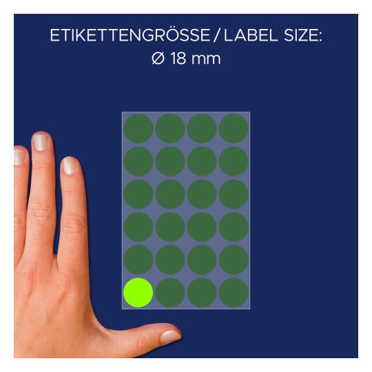 Usporedba veličine s rukom, Artikl: 3174, jedan list markera, Format: ⌀ 18 mm, Boja: svijetlozelena.