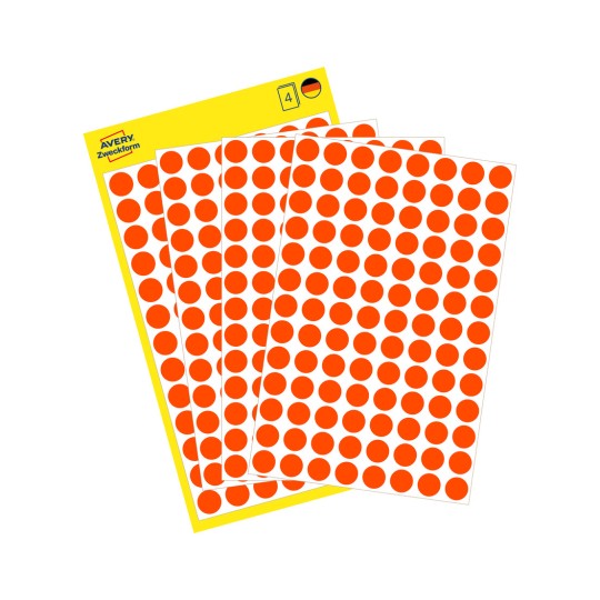 Slika pakiranja s listom naljepnica: Avery Zweckform oznake točaka, artikl: 3177, format: ⌀ 8 mm, sadržaj: 416 oznaka točaka / 4 lista, 104 oznaka točaka/list?