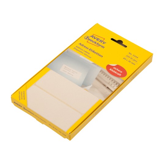Pakiranje: Avery Zweckform naljepnice za ručno pisanje, Artikl: 3344, Format: 89 x 36 mm, Pogodno za pisaću mašinu, Sadržaj: 320 naljepnica / 1 list, 320 naljepnica/list?