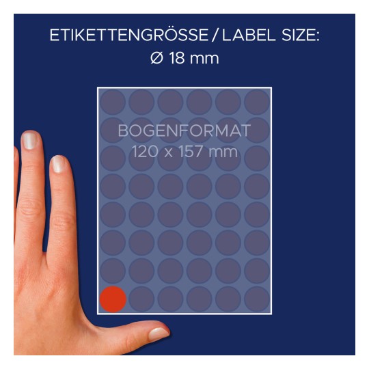 Usporedba s rukom, Artikel: 3374, list oznaka, format: ⌀ 18 mm, boja: crvena.