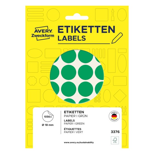 Slik pakiranja: Avery Zweckform obojene oznake u točkama, Artikl: 3376, Format: ⌀ 18 mm, Sadržaj: 1.056 oznaka u točkama / 22 lista, 48 oznaka u točkama/ list?