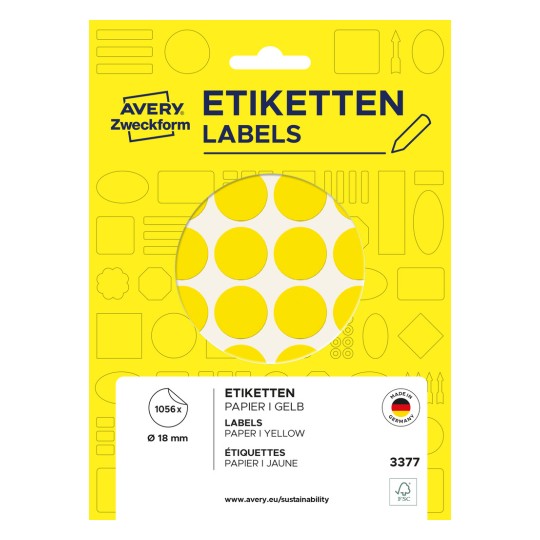 Slikovna prikazna: Avery Zweckform obojene oznake, Artikl: 3377, Format: ⌀ 18 mm, Sadržaj: 1.056 oznaka / 22 lista, 48 oznaka/list?