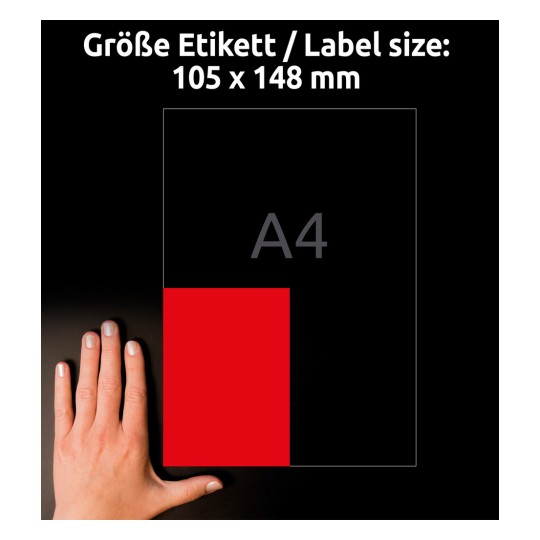 Usporedba veličine s rukom, Članak: 3456, jedan list obojenih naljepnica, Format: 105 x 148 mm, Boja: Crvena?