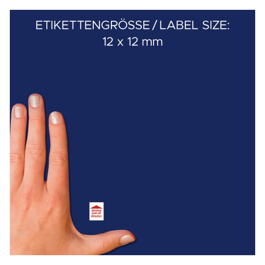 Veličina u usporedbi s rukom, Artikl: 3516, jedan list fotovilica, format: 12 x 12 mm, boja: bijela.