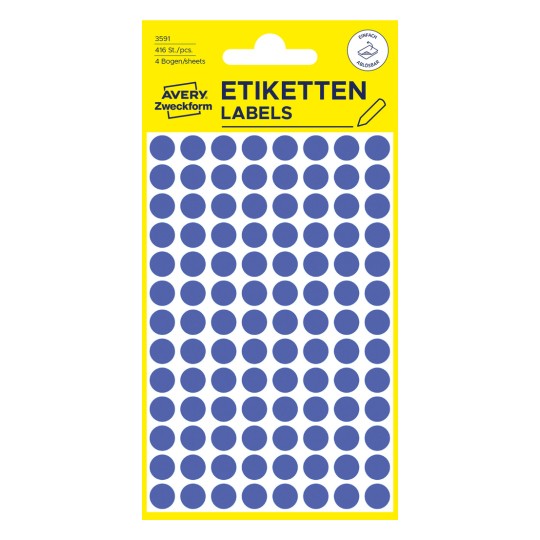 Slika pakiranja: Avery Zweckform obojene oznake, artikal: 3591, format: ⌀ 8 mm, sadržaj: 416 oznaka / 4 lista, 104 oznake/list?