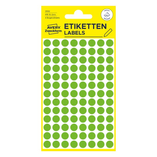 Pakiranje: Avery Zweckform Obojene oznake, Artikl: 3592, Format: ⌀ 8 mm, Sadržaj: 416 oznaka / 4 lista, 104 oznake/list?