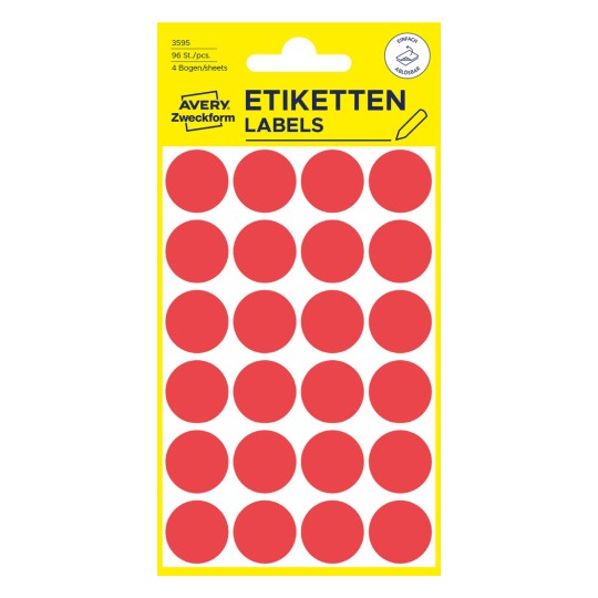 Slika pakiranja: Avery Zweckform Obojene oznake, Artikl: 3595, Format: ⌀ 18 mm, Sadržaj: 96 oznaka / 4 lista, 24 oznake/list?