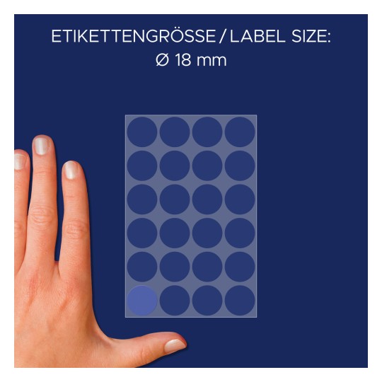 Usporedba veličine s rukom, Artikal: 3596, jedan list označivača, Format: ⌀ 18 mm, Boja: Plava?