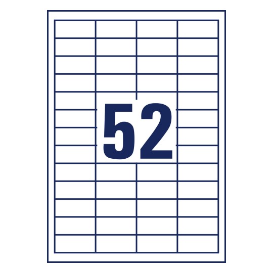 Stanzni crtež pojedinačnog lista A4, Artikl: 3650, univerzalne naljepnice, Format: 48 x 21 mm, 52 naljepnice/ list?