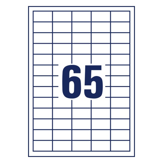 Stanzni crtež pojedinačnog lista A4, Artikal: 3666-200, Univerzalne etikete, Format: 38 x 21,2 mm, 65 etiketa/po listu.