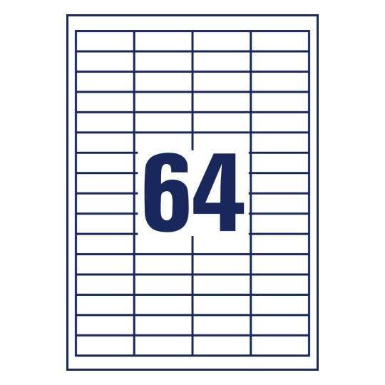 Stanzni crtež pojedinačnog lista A4, Artikl: 3667-200, Univerzalne etikete, Format: 48,5 x 16,9 mm, 64 etikete/ list.
