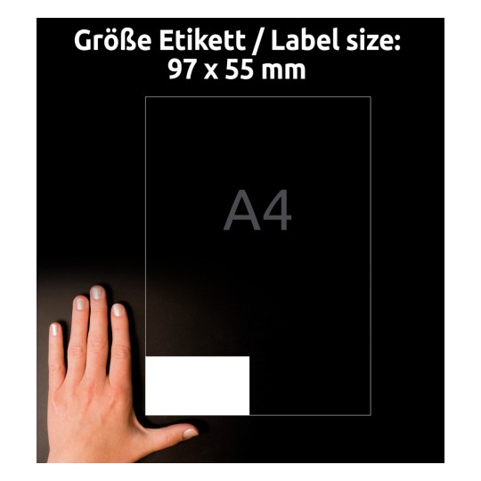 Usporedba veličine s rukom, Artikal: 3679, jedan list univerzalnih naljepnica, format: 97 x 55 mm, boja: bijela?