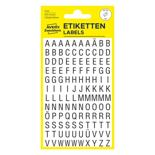 Slika pakiranja: Avery Zweckform slova i brojevi, Artikl: 3720, Format: 85 x 160 mm, Sadržaj: 240 naljepnica / 2 lista, 120 naljepnica/list?