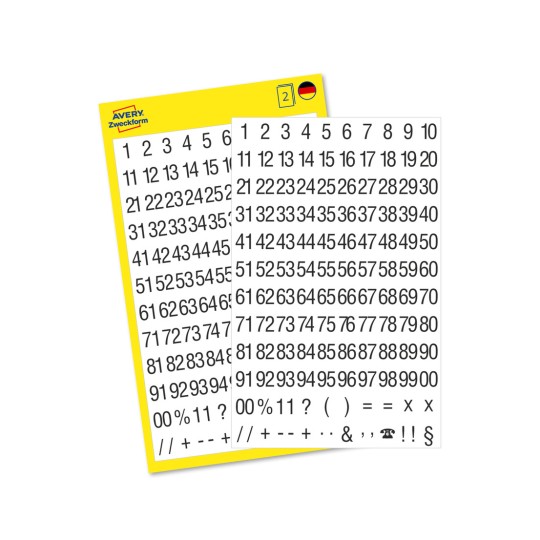 Oslik prikaza pakiranja s listom etiketa: Avery Zweckform brojčane etikete, artikl: 3721, format: 85 x 160 mm, sadržaj: 250 naljepnica / 2 lista, 125 naljepnica/list?