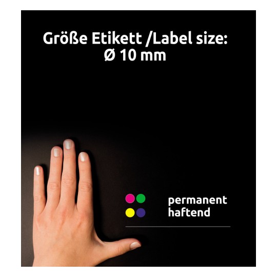 Usporedba veličine s rukom, Artikl: 3850, jedan list oznaka, Format: ⌀ 10 mm, Boja: Magenta?