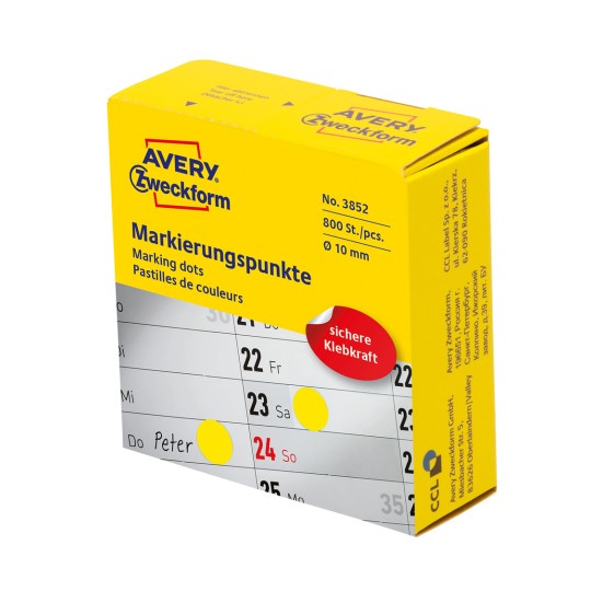 Ambalaža: Avery Zweckform obojeni oznake, Artikl: 3852, Format: ⌀ 10 mm, Sadržaj: 800 oznaka / 1 rola, 800 oznaka/rola?