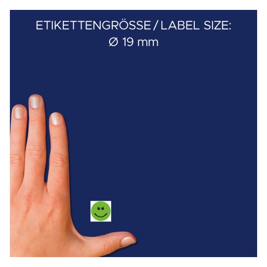 Veličina uspoređena s rukom, artikl: 3858, jedan list bodova za ocjenjivanje, format: ⌀ 19 mm, boja: zelena?