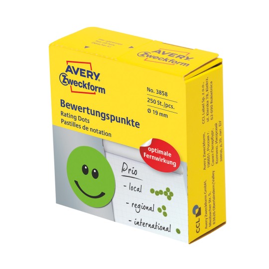 Slika pakiranja: Avery Zweckform obojene oznake, Artikl: 3858, Format: ⌀ 19 mm, Sadržaj: 250 etiketa / 1 rola, 250 etiketa/rola?