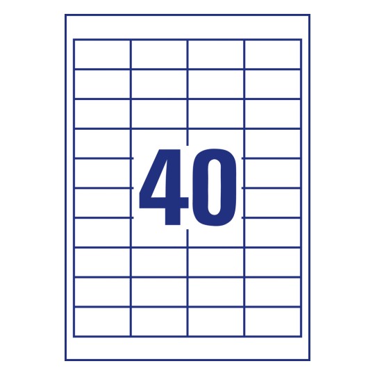 Izvedbeni crtež pojedinačnog lista A4, Artikl: 4780, univerzalne naljepnice, Format: 48,5 x 25,4 mm, 40 naljepnica/ list?