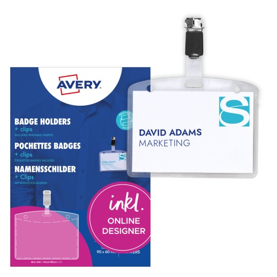 Slika pakiranja s kartonskim listom: Avery Zweckform oznake s isječkom, Artikl: 4822, Format: 90 x 60 mm, Prikladno za ispis: Inkjet, fiksni laserski, crno-bijeli laser, kopirke, Sadržaj: 25 oznaka / 32 umetka / 4 lista.