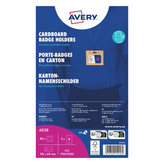 Avery pakiranje kartonskih držača za bedževe sa slikom bedža s imenom?