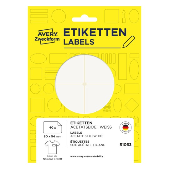 Slika pakiranja: Avery Zweckform, Artikl: 51063, Format: 80 x 54 mm, Sadržaj: 40 etiketa / 10 listova, /list?