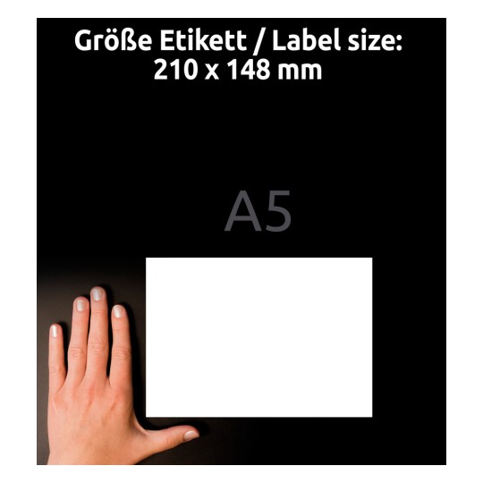 Usporedba veličine s rukom, članak: 6135, jedan list univerzalnih naljepnica, format: 210 x 148 mm, boja: bijela?