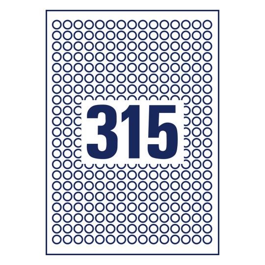Izrezni crtež pojedinačnog lista A4, Artikal: 6221REV-10, Okrugle naljepnice, odvojive, Format: ⌀ 10 mm, 315 naljepnica/ list?