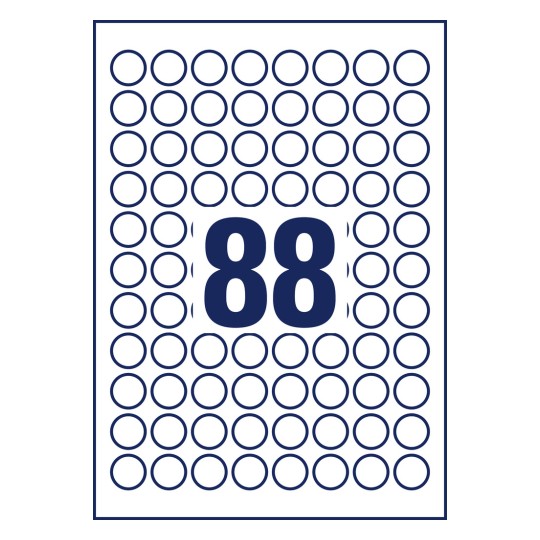 Crtež probijanja pojedinačnog lista A4, Artikl: 6222REV-10, Okrugle naljepnice, uklonjive, Format: ⌀ 20 mm, 88 naljepnica/ list?