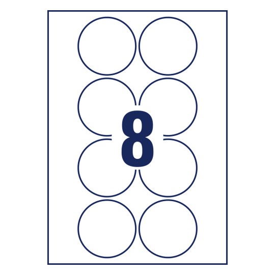 Crtanje probijanja pojedinačnog lista A4, Artikal: 6228-10, Okrugle etikete, Format: ⌀ 69 mm, 8 etiketa/stranica?