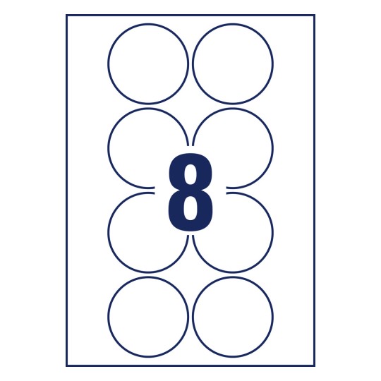 Probni ispis pojedinačnih listova A4, Artikl: 6228REV-10, Okrugle naljepnice, odvojive, Format: ⌀ 69 mm, 8 naljepnica/stranica.