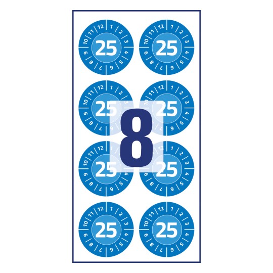 Slika pojedinačni list, Artikl: 6946-2025, Naljepnice za provjeru, Format: ⌀ 30 mm, 8 naljepnica za provjeru/list.