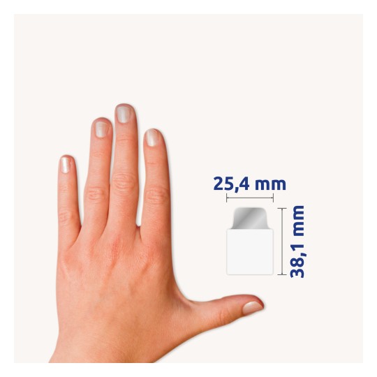 Usporedba veličine s rukom, Artikl: 74785, jedan list ljepljivih traka, format: 25,4 x 38,1 mm, boja: zlatna, ružičasto zlato, srebrna, bakrena?