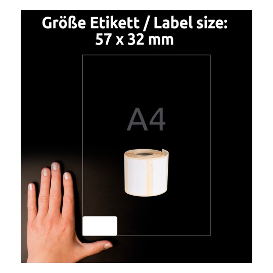 Usporedba veličine s rukom, Članak: A1933084, jedan list rolne naljepnica, Format: 32 x 57 mm, Boja: Bijela?