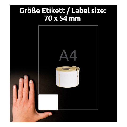 Usporedba veličine s rukom, artikl: AS0722440, jedan list valjkastih naljepnica, format: 54 x 70 mm, boja: bijela?