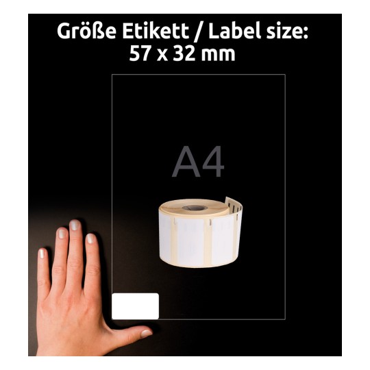 Usporedba veličine s rukom, Artikl: ASS0722540, jedan list rolnih naljepnica, format: 32 x 57 mm, boja: Bijela?