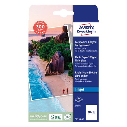 Slika omota: Avery Zweckform Premium Inkjet foto-papir, Artikal: C2553-40, Format: 100 x 150 mm, Pogodno za pisače: Inkjet, Sadržaj: 20 listova